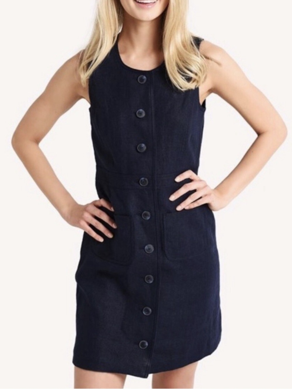 Tory Burch linen shift dress 10 navy
